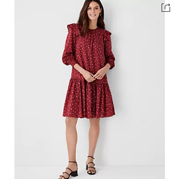 Ann Taylor Dresses & Skirts - Ann Taylor Floral Ruffle Trim Shift Dress In RED Wild Hibiscus/ XLTALL Fall Mini